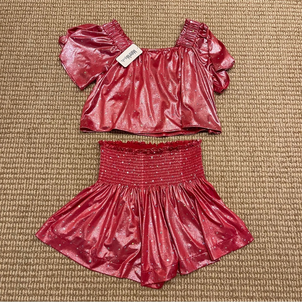 Queen of Sparkles Red Hearts Swing Shorts and Top Set Small NWT - Picture 10 of 10